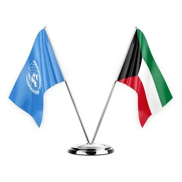 Two table flags isolated on white background 3d illustration, united nations  Stock Illustration