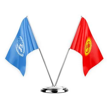 Two table flags isolated on white background 3d illustration, united nations  Stock Illustration