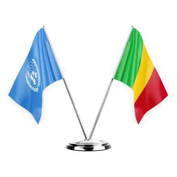 Two table flags isolated on white background 3d illustration, united nations  Stock Illustration