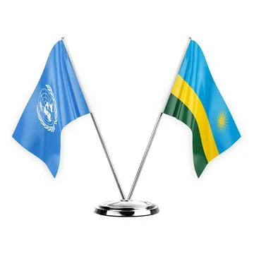 Two table flags isolated on white background 3d illustration, united nations  Stock Illustration