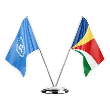 Two table flags isolated on white background 3d illustration, united nations  Stock Illustration