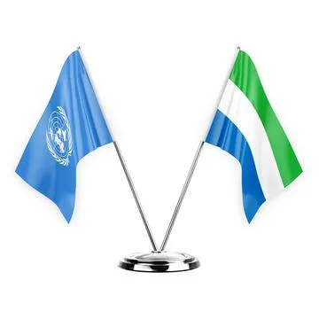 Two table flags isolated on white background 3d illustration, united nations  Stock Illustration