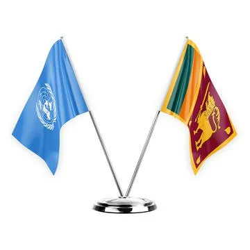 Two table flags isolated on white background 3d illustration, united nations  Stock Illustration