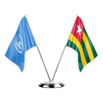 Two table flags isolated on white background 3d illustration, united nations  Stock Illustration