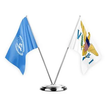 Two table flags isolated on white background 3d illustration, united nations  Stock Illustration
