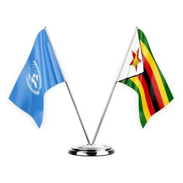 Two table flags isolated on white background 3d illustration, united nations  Stock Illustration