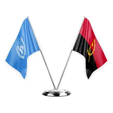 Two table flags isolated on white background 3d illustration, united nations  Stock Illustration