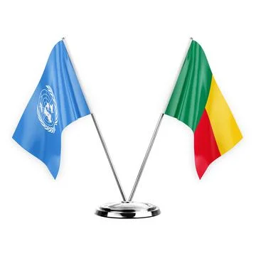 Two table flags isolated on white background 3d illustration, united nations  Stock Illustration