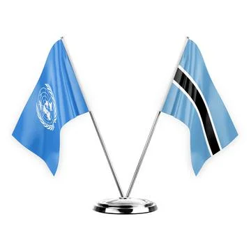 Two table flags isolated on white background 3d illustration, united nations  Stock Illustration
