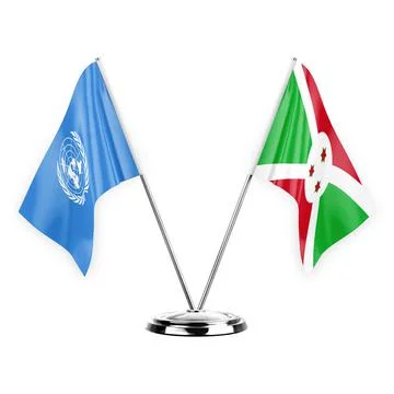 Two table flags isolated on white background 3d illustration, united nations  Stock Illustration
