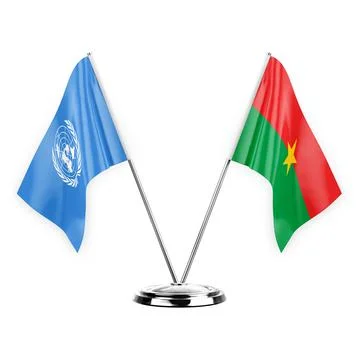 Two table flags isolated on white background 3d illustration, united nations  Stock Illustration