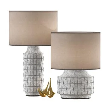 Two table lamps and two golden decor birds isolated background 3d Stock Illustration
