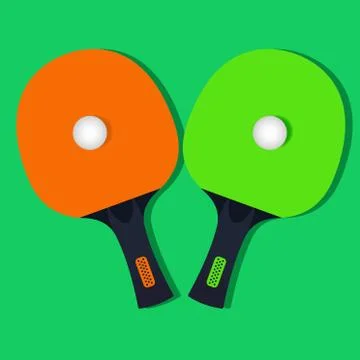 Two table tennis rackets with balls icon in flat style isolated on green back Stock Illustration