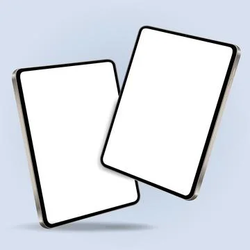 Two tablet with blank screens while levitating in the air on a blue backgroun Stockillustratie