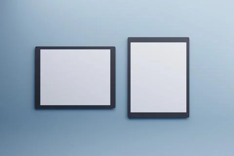 Two tablets, blank screen, blue background, mockup, website design Stock Illustration