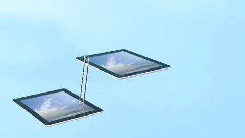 Two tablets connected with ladder, 3D Rendering 库存插图
