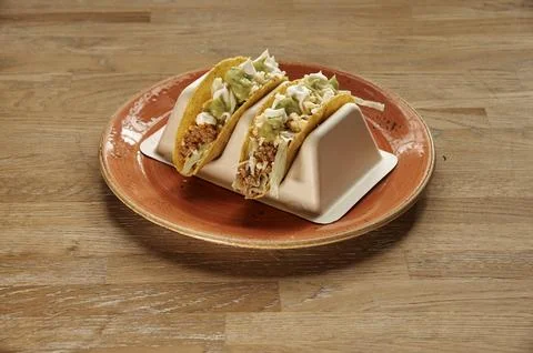 Two tacos on a plate Stock Photos