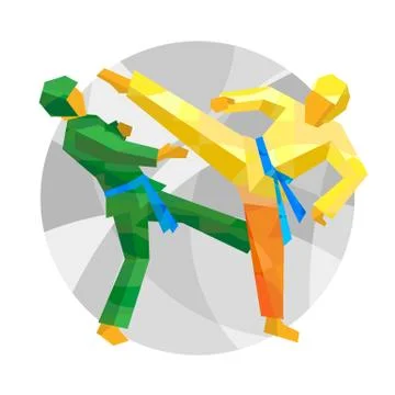 Two taekwondo fighters with abstract patterns Stock Illustration