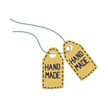 Two tags on a string with the inscription hand made Stock Illustration