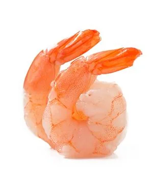 Two tail of shrimp with fresh lemon and rosemary on the white Stock Photos