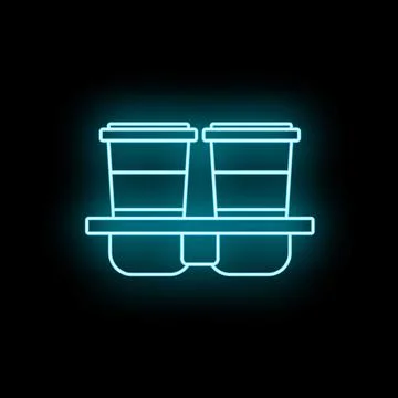 Two take out coffee cups neon vector icon Stock Illustration