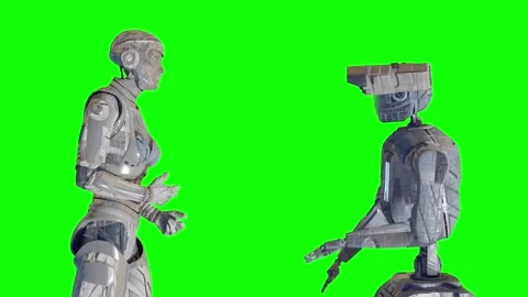 Two talking cyborg robots androids concept of the technical progress Stock Footage 200832482