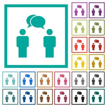 Two talking persons with oval bubbles solid flat color icons with quadrant fr Stock Illustration