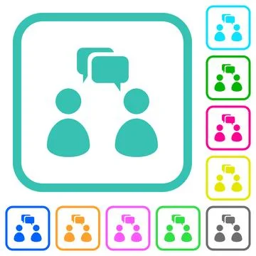 Two talking persons with rounded square bubbles solid vivid colored flat icon Stock Illustration
