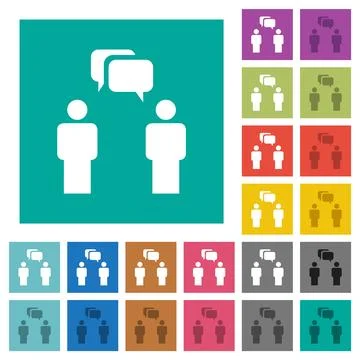 Two talking persons with rounded square bubbles solid multi colored flat icon Stock Illustration