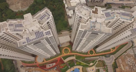 Two tall adjacent Sky scrapers - bird eye view Shot on DJI Drone Stock-Footage 90757675