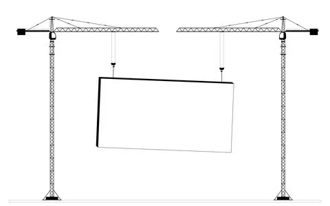 Two tall construction cranes are lifting an empty building block. Ilustración de archivo