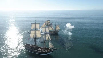 Two Tall Ships in confrontation Stock Footage