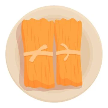 Two tamales are tied with string and laying on a plate, ready to be enjoyed Stock Illustration