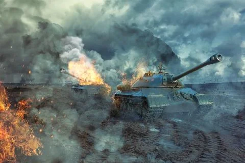 Two tanks on the battlefield Stock Illustration