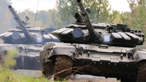 Two Tanks Moving Forward Stock Footage 95779815