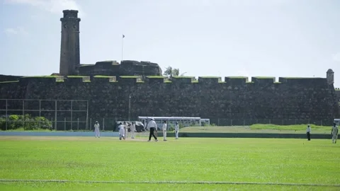 Two Teams playing a Cricket Match at Cricket Stadium Stock Footage 242801148