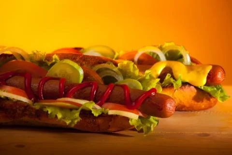 Two teasty hot dogs Stock Photos