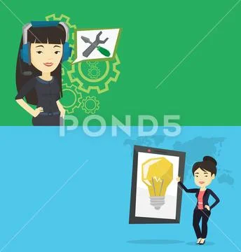 Two technology banners with space for text. Stock Illustrationen