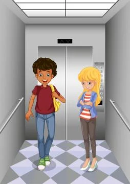 Two teenagers at the elevator Illustrazione stock