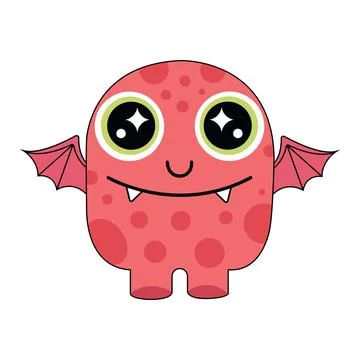 Two Teeth Red Spotted Alien Monster with Small Wings and Big Eyes Vector Il.. Stock Illustration
