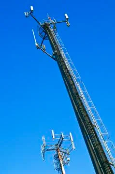 Two telecommunication antennas Stock Photos