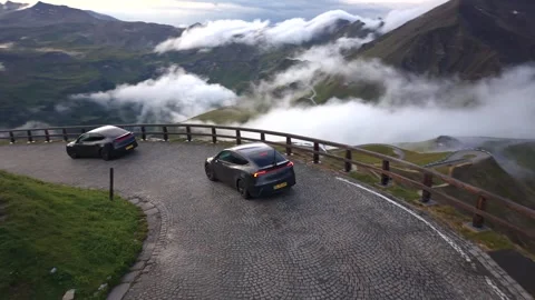 Two Tesla model Y at Edelweissspitze 스톡 동영상 345020014