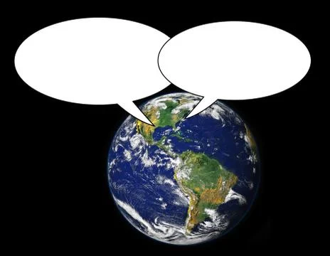 Two text balloons with earth background. Elements of this image furnished b.. Stock Photos