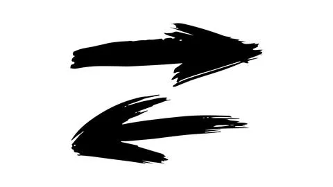 Two thick arrows drawn with wide dry brush on white background Stock Illustration