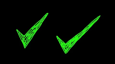 Two thick green rough scribble check mark symbols on a black background, St.. Stock Footage 323571409