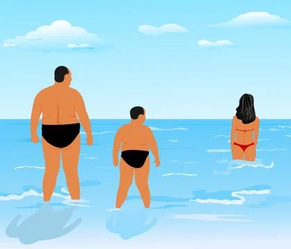 Two thick men (father and son) look at beauty girl Illustrazione stock