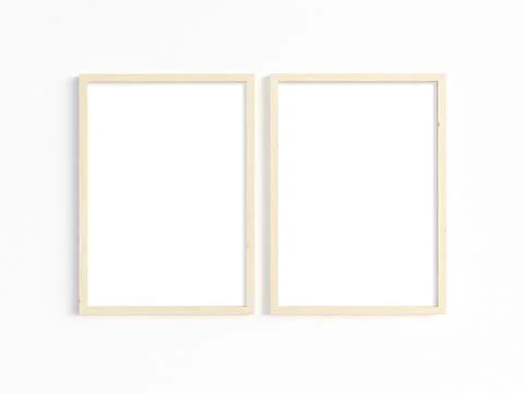 Two thin A4 wooden frames with portrait orientation Stock Photos