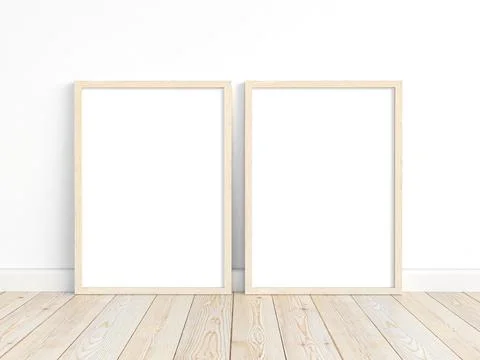 Two thin A4 wooden frames with portrait orientation Stock Photos
