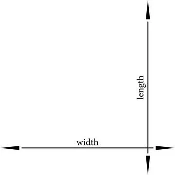 Two thin arrows of width and length to either side on a blank background. Stock Illustration