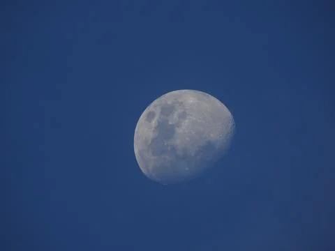 Two third moon in daylight with the blue sky Stock Photos